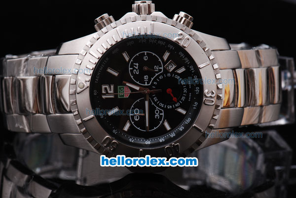 Tag Heuer Working Chronograph Black Dial with Sliver Bezel - Click Image to Close